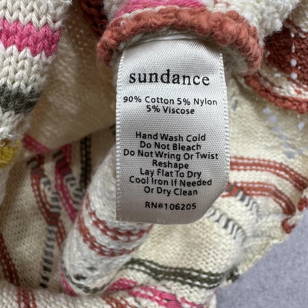 Sundance Sweater Womens Medium Cream Colorful Stripe Open Knit Short Sleeve Top
